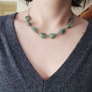 Vintage Green Stone Beaded Boho Bohemian Collarbone Necklace